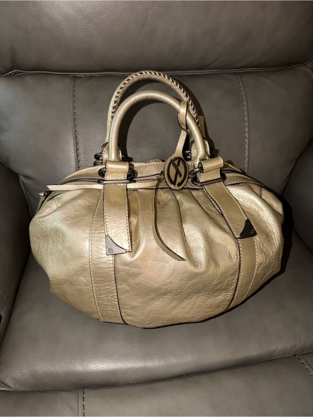 Francesco Biasia Gold Leather Bubble Bag Slouchy Satchel Shoulder Purse Y2K Lux